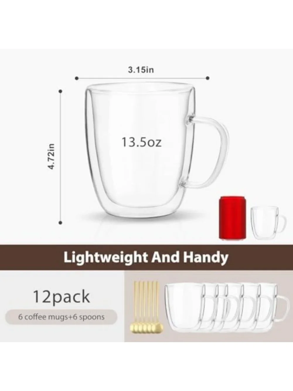 Set of 6 Insulated Double Wall Glass Coffee Mugs - Perfect for Latte, Cappuccino
